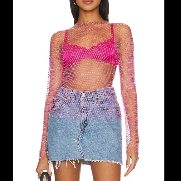 Superdown Karolie Sheer Rhinestone Top - with blemish - Picture 1 of 7